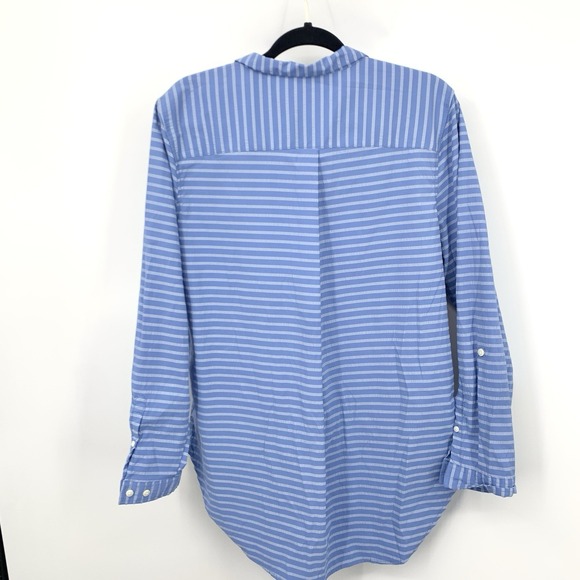 LL Bean Women Size XL Shirt Button Down Tunic Top Blue Striped Nylon Stretch - Picture 4 of 8